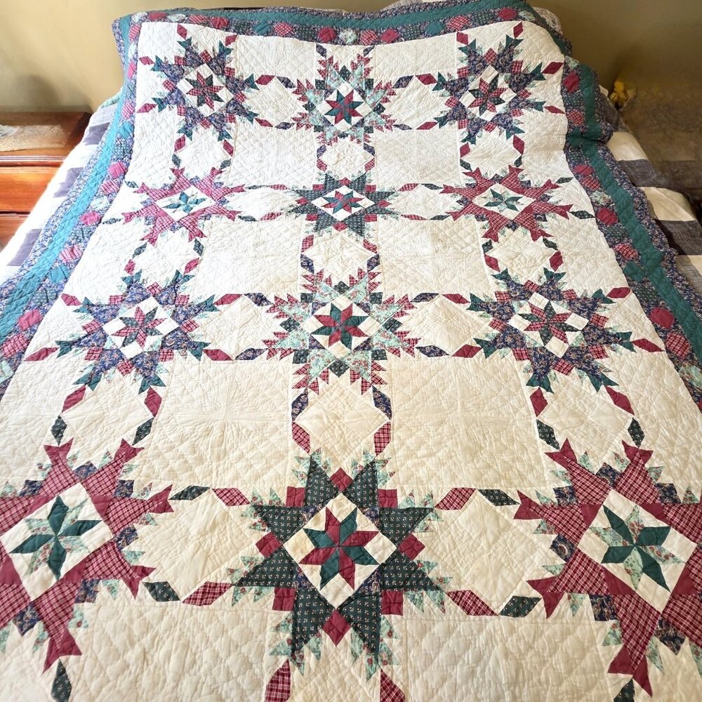 Vintage Arch Quilts Elmsford NY Patchwork 8 Point Star Quilt Full Queen Handmade